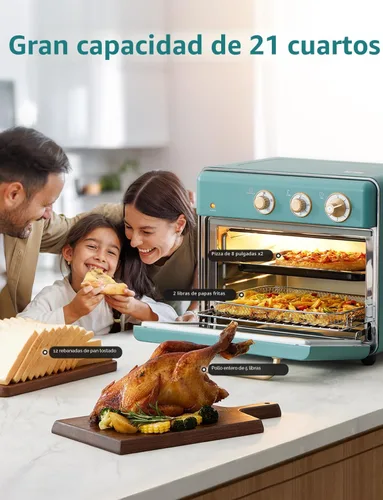 Miniatura 3 de Neretva Horno tostador y freidora de aire, 21 cuartos de galón y 6 en 1, horno tostador compacto, encimera con 5 rebanadas de 1500 W, freidora