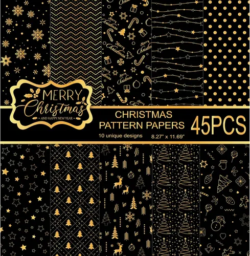 MIAHART Juego de 45 hojas de papel con patrón de Feliz Navidad, 10 diseños, papel decorativo festivo para manualidades de doble cara para hacer