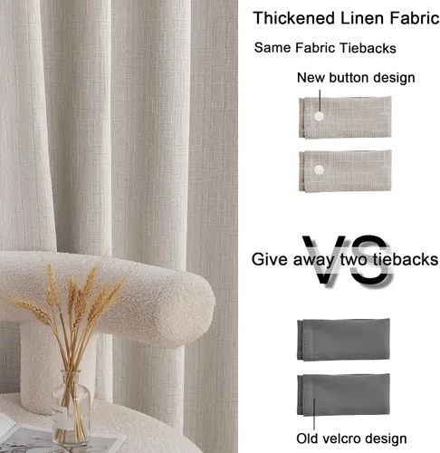 Miniatura 3 de Cortinas de lino jacquard de 63 pulgadas de largo, 2 paneles, cortinas gruesas de lino sintético mezclado, cortinas texturizadas de arpillera