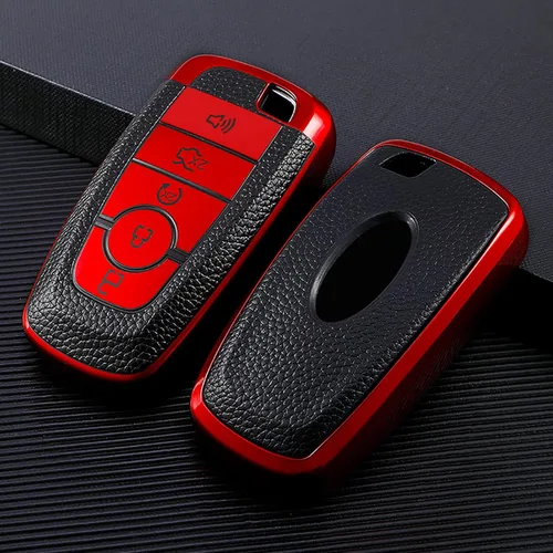 Miniatura 4 de Funda para llavero Ford de TPU suave con llavero de cuero, funda protectora completa compatible con Ford Explorer Mustang Fusion Escape F150 F250