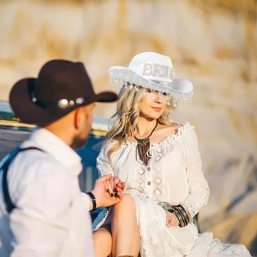 Miniatura 2 de MGupzao Sombrero de vaquero para novia, sombrero de diamantes de imitación para mujer, sombrero de vaquera para decoración de despedida de soltera