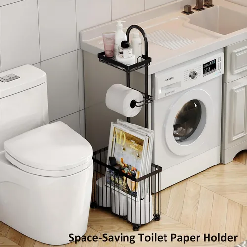 Miniatura 2 de X-cosrack Soporte Independiente para Papel Higiénico Soporte de Toallas de Papel con Estante de Despliegue y Dispensador con Estante de Negro