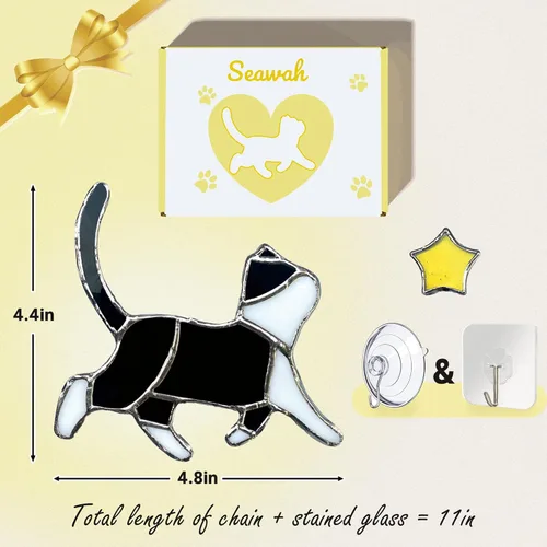 Miniatura 5 de Seawah Decoración de atrapasoles de cristal negro para colgar en la ventana, regalo conmemorativo, regalos para amantes de los gatos, mamá