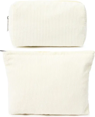 Miniatura 16 de SOIDRAM 2 Piezas de Bolsa de Maquillaje a Rayas Grande, Bolsa de Cosméticos de Cordura de Gran Capacidad, Bolsa de Lona Mixta de Artículos de Rayas