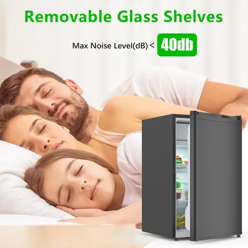 Miniatura 3 de Jojoka Mini refrigerador de 4.3 pies cúbicos con congelador, refrigerador pequeño de una sola puerta con estantes de vidrio deslizantes