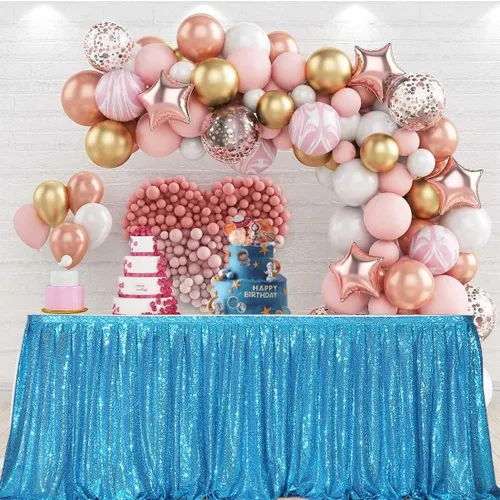 Miniatura 11 de PartyDelight Falda de mesa de lentejuelas doradas de 4 pies para mesa redonda/rectangular/cuadrada para fiesta de cumpleaños, boda, Navidad