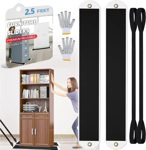 Juego de 2 deslizadores grandes para muebles con correa de tracción, deslizadores móviles de electrodomésticos, deslizadores de muebles resistentes,