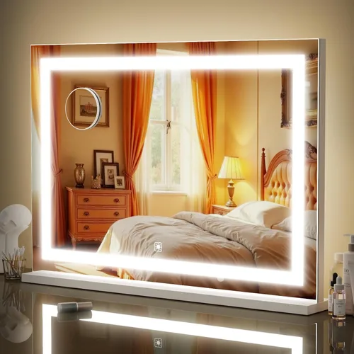 Miniatura 19 de Gvnkvn Espejo de tocador de maquillaje con puerto de carga USB de 19 pulgadas de largo x 24 pulgadas de ancho, espejo de maquillaje LED, espejo