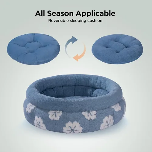 Miniatura 6 de BALANCE Camas para gatos de interior, cama redonda lavable para gatos, bonita cama para gatitos de flores en 3D con parte inferior antideslizante