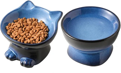 Miniatura 14 de Nihow Cuencos Elevados Inclinados para Gatos: Cuenco Elevado de Cerámica de 5 Pulgadas para Comida de Gato para Proteger la Columna Vertebral