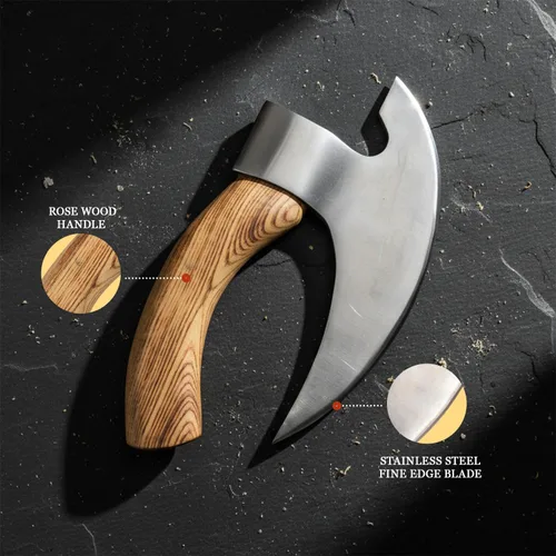Miniatura 4 de Cuchillo de cocina Ulu hecho a mano con mango de madera rosa viene con funda de cuero (6009-P)