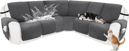 Fundas para sofá reclinable, 100% impermeables, de terciopelo en forma de L, para sofás y mascotas, lavables, antideslizantes, con bolsillos (sofá