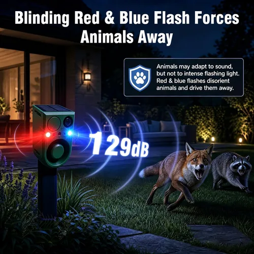 Miniatura 4 de ChunHee Alarma solar con sensor de movimiento para exteriores con control de 3 volúmenes y grabación de voz, alarma de ladridos de perro fuerte