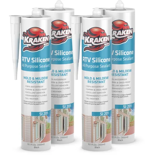 Miniatura 8 de Kraken Bond Sellador de silicona gris resistente al agua Cartucho de 100 a 10 onzas líquidas – RTV silicona calafateo para cocina y baño, todo uso
