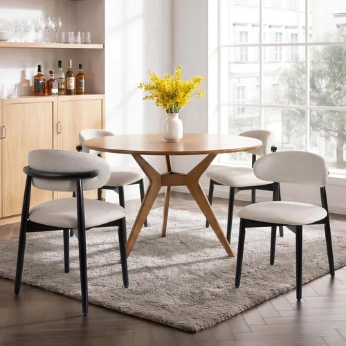 Miniatura 19 de Juego de 2 Sillas de Comedor de Madera Modernas Tapizadas en Tela, Sillas de Cocina de Mediados de Siglo Moderno, Sillas de Comedor de Granja
