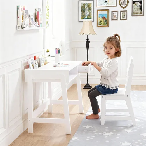 Miniatura 7 de UTEX Juego de escritorio y silla para niños, escritorio de estudio para niños con cubos de almacenamiento, mesa de estudio para niños de madera