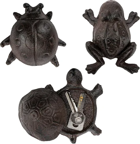 Miniatura 3 de WUWEOT Juego de 3 llaves de hierro fundido para exteriores, soporte para llaves de repuesto para exteriores, ocultador secreto de una llave