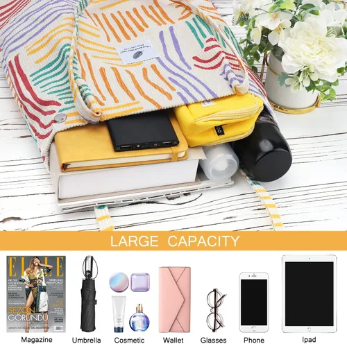 Miniatura 204 de Ayieyill - Bolsa de pana para mujer y niña, con correa de lona para colgar al hombro, bolsa con bolsillo