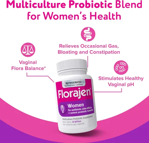 Miniatura 2 de Florajen Probiótico vaginal para mujer, salud intestinal, equilibrio del pH vaginal y alivio del estreñimiento, fórmula multicepa con lactobacilos