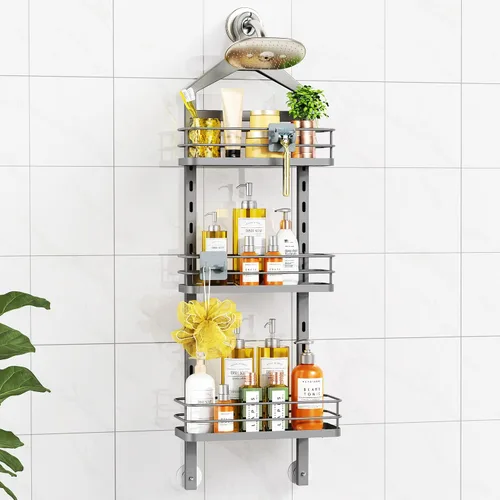 Miniatura 14 de ODesign Organizador de ducha de 2 niveles de altura ajustable, organizador de almacenamiento de estantes de baño, cesta de color negro