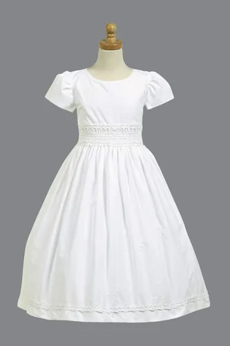 Miniatura 4 de Lito de algodón blanco Smocked Comunión Vestido de manga corta tamaño 712 10 Blanco
