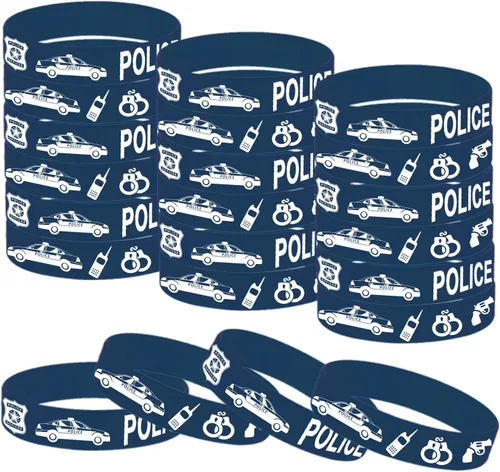 48 pulseras de goma para fiestas de policía, suministros de regalos de fiesta de cumpleaños de policía, decoraciones de graduación, Halloween, bolsa