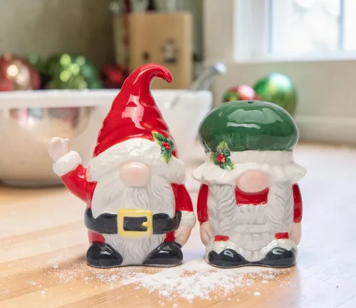 Miniatura 5 de Juego de salero y pimentero para parejas de Papá Noel, diseño de gnomos de Navidad de cerámica fina