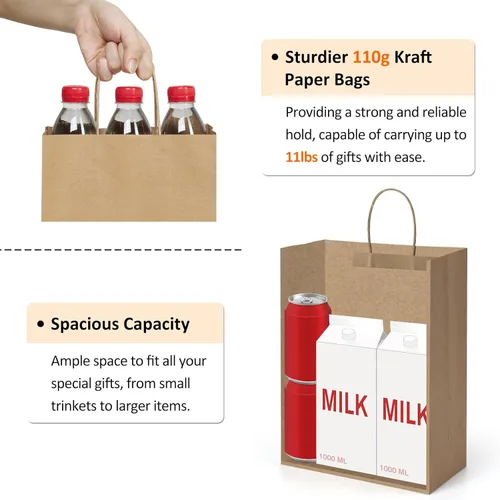 Miniatura 3 de BagDream Bolsas de regalo de 10 x 5 x 13 pulgadas, 50 bolsas de regalo de papel kraft marrón con asas a granel para compras, mercancía, venta al por