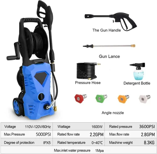 Miniatura 3 de 5000PSI Electric Pressure Washer 2026 2.8GPM High Power Washer with 33ft Hose Reel,4 Nozzle,and Soap Bottle for