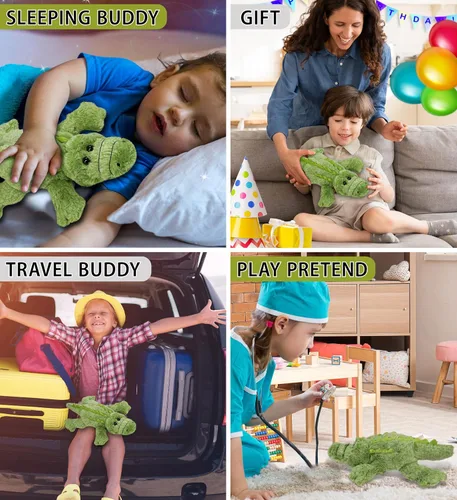 Miniatura 4 de DolliBu - Animal de peluche de cocodrilo, súper suave, juguete de peluche verde silvestre, regalo para niños y adultos, 12 pulgadas