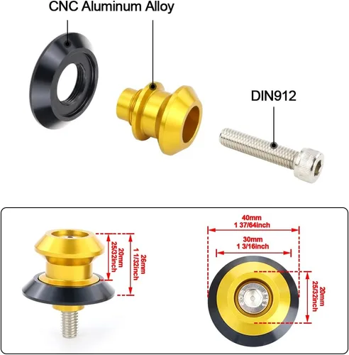 Miniatura 3 de Xitomer 1 par de carretes de brazo oscilante para motocicleta M8 X1.25/tornillo de soporte de brazo oscilante, apto para GSX-R600/750/1000, SV, Oro