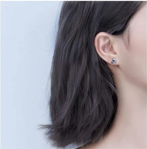Miniatura 3 de Pendientes minimalistas de plata de ley 925 con forma de triángulo y circonita cúbica brillante, hipoalergénicos