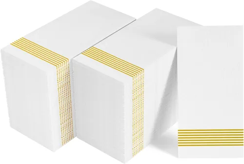 Miniatura 11 de LITOPAK Paquete de 100 toallas de invitados desechables, suaves y absorbentes, toallas de papel para invitados, para baños, fiestas, bodas o Plateado