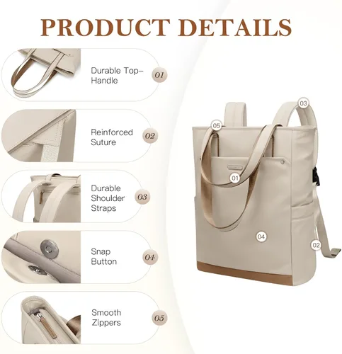 Miniatura 4 de Mochila convertible para mujer, mochila de trabajo, bolso de viaje, mochila para laptop, bolsa de libros para universidad, enfermera, viaje