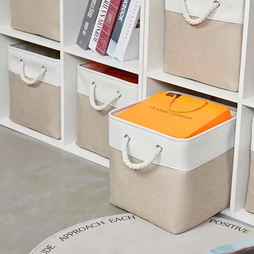 Miniatura 3 de MidmmVick Contenedores de almacenamiento de cubos de 12 x 12 pulgadas, paquete de 6 cubos de almacenamiento plegables grandes de tela con cuerdas