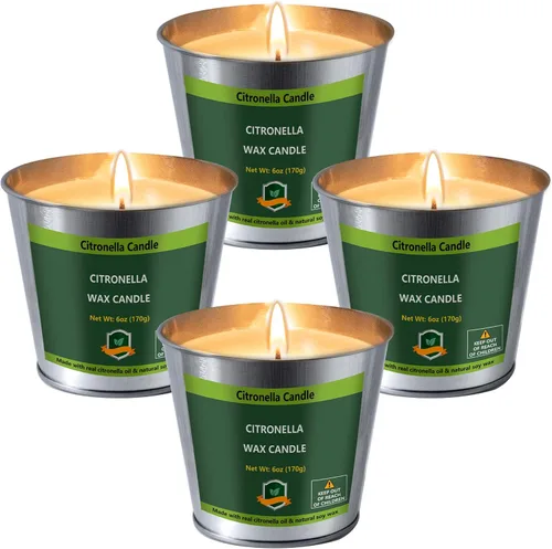 Velas de citronela para exteriores, 6 onzas, paquete de 4 velas de 128 horas de combustión, juego de velas de citronela para exteriores, fiestas,