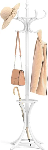 Miniatura 12 de Tangkula Perchero con soporte para paraguas, perchero independiente de 73 pulgadas con 12 ganchos, entrada de madera para ropa, bolsos, sombreros