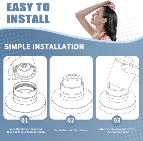 Miniatura 4 de Paquete de 3 filtros de repuesto para cabezal de ducha JOLIE, compatible con cartucho de filtro de ducha JOLIE, reduce el cloro, metales pesados e 3