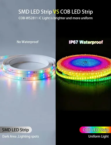 Miniatura 6 de Luces de tira LED COB, RGB Smart IC, IP67 Impermeable, Regulable 20FT/6M, Tira de luz con flujo de color con control de aplicación y sincronización