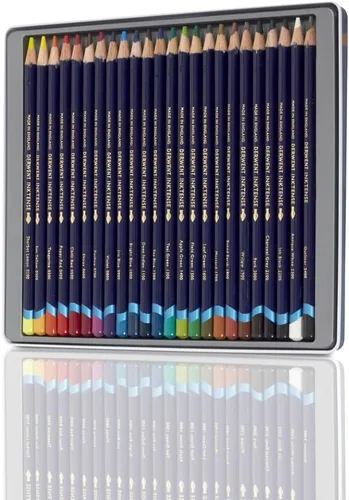 Miniatura 2 de Derwent Inktense - Juego de 24 lápices en caja metálica, núcleo redondo de 4mm, firme, soluble en agua, ideal para acuarela, ilustrar, colorear