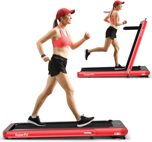 Miniatura 11 de GYMAX Caminadora plegable para debajo del escritorio, 4.75 HP 2 en 1 con control de frecuencia cardíaca, control de aplicación, pantalla táctil LED