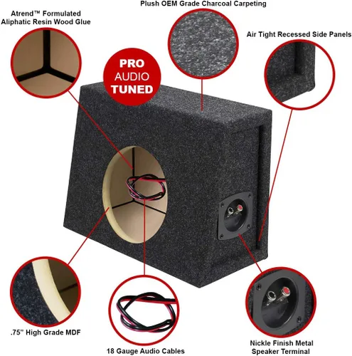 Miniatura 2 de Atrend 8 pulgadas Caja de altavoz de subwoofer para camiones de recinto sellado de una sola unidad con revestimiento de alfombra - Mejora la calidad