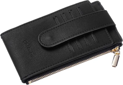 Miniatura 5 de Chelmon Billetera delgada con bloqueo RFID para mujer con bolsillo con cremallera Negro liso Minimalista