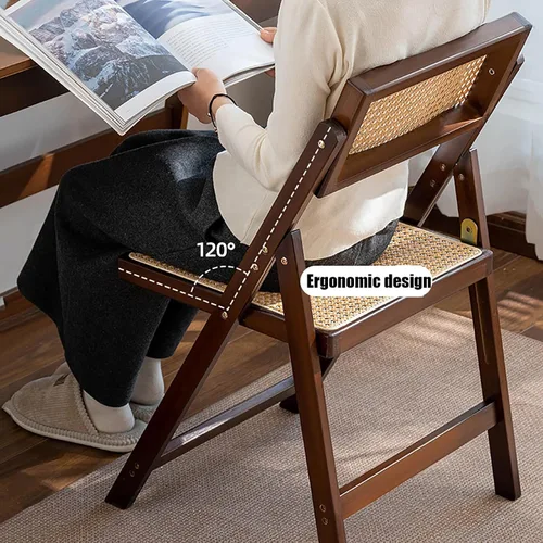 Miniatura 5 de KISKIS Sillas plegables de ratán de madera, portátil, ahorro de espacio, silla de comedor para balcón, sala de estar, con asiento elástico de malla