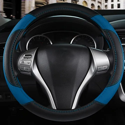 Miniatura 4 de Funda de cuero para volante de automóvil, protector de volante de automóvil antideslizante de cuero de microfibra transpirable, ajuste universal