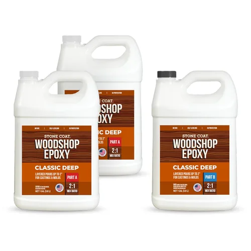 Stone Coat Woodshop Epoxy Classic Deep, kit de 3 galones, resina epoxi transparente para vertido profundo, apto para alimentos, autonivelante,