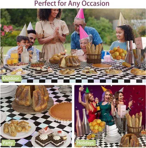 Miniatura 7 de 4 Pack Gingham Plastic Tablecloths Disposable Table Cover Sparkly Foil Table Cloth for Rectangle Tables Party Decorations Birthday Princess Bridal