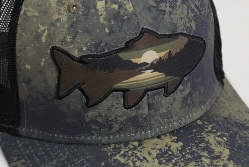 Miniatura 40 de Paramount Outdoors Sombrero de pesca de trucha al atardecer, diseño de silueta de pez de montaña, sombrero para exteriores con cómodo Snapback