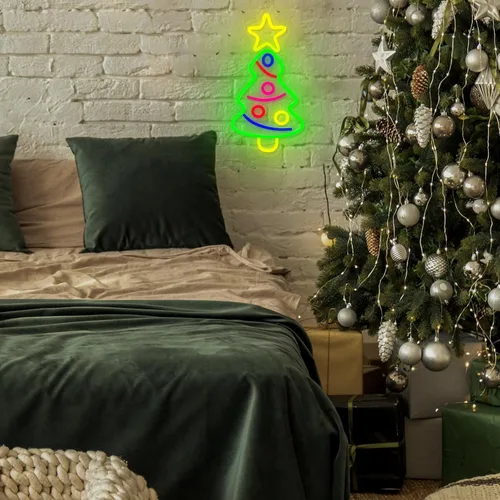 Miniatura 7 de Letrero de neón para árbol de Navidad, árboles de Navidad, letreros de neón LED para decoración de pared, luces de neón acrílicas alimentadas por