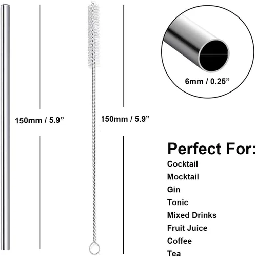 Miniatura 2 de Pajitas de Cóctel Cortas de Acero Inoxidable de 6 Pulgadas, Juego de Pajitas de Bar Pequeñas Mini de Metal Reutilizables con Cepillo Limpiador
